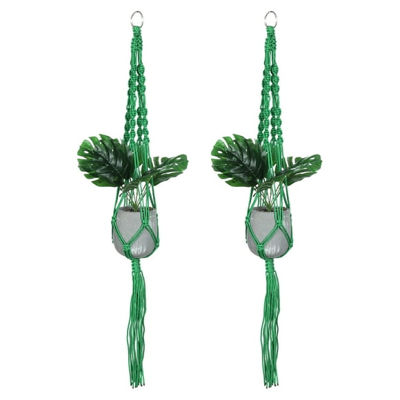 Soportes de plantas de macramé Uxcell para interiores, estante para plantas colgante con base de madera resistente para colgar en la pared, techo o ventana, paquete de 2 en verde