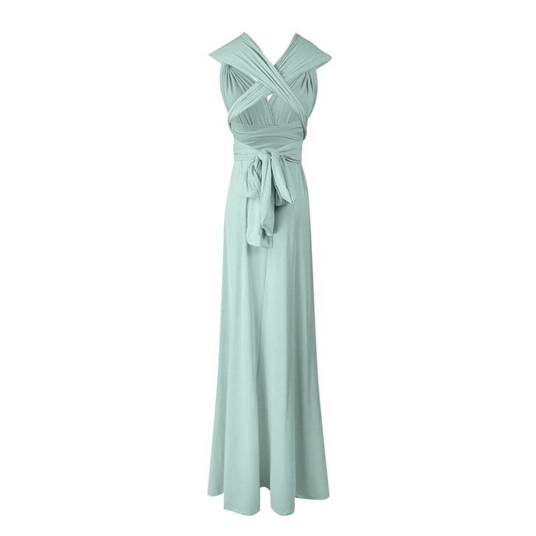 THDHVS Formal Dresses for Women,Wedding Guest Dress,Women Solid Color  Convertible Maxi Dress with Cross Back Straps Evening Gown Green -  Walmart.com