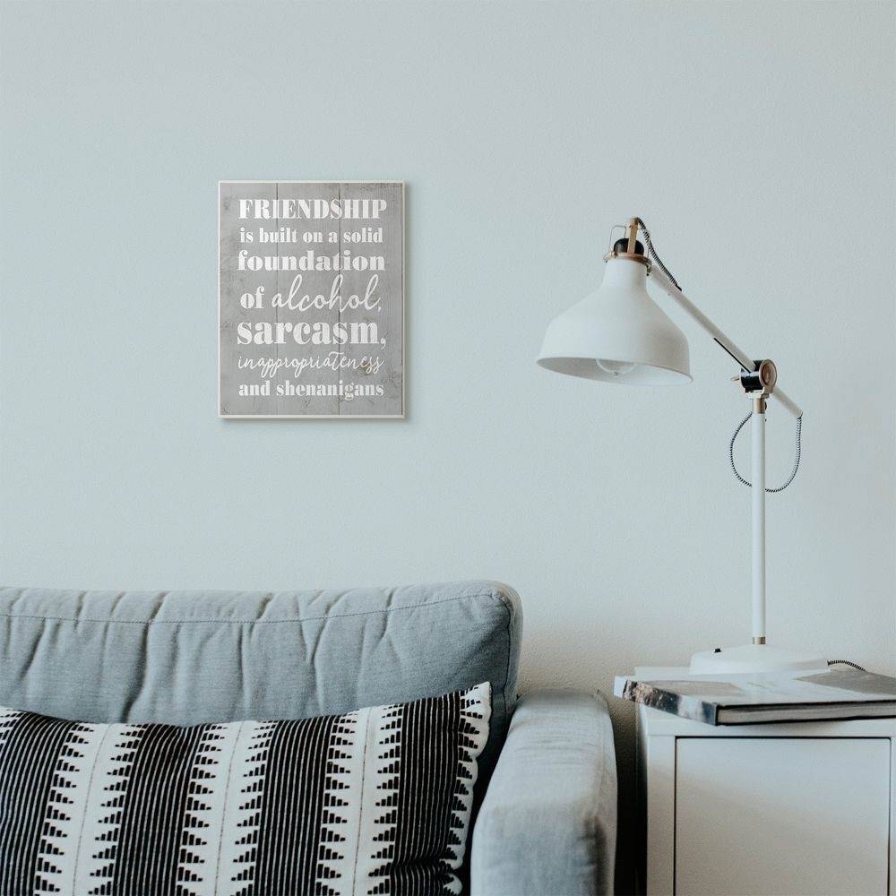 Stupell Industries Friendship Shenanigans Funny Family Grey Word Design Wall Plaque by Daphne Polselli
