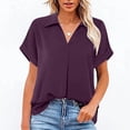 thumbnail image 7 of VERUGU Women's Casual Short Sleeve V-Neck Tunic Top Raglan Sleeve Lapel Shirts Summer Solid Classic Loose Comfy Blouse for Leggings Purple M, 7 of 7