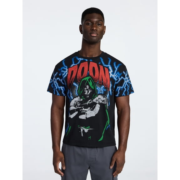 Marvel Dr. Doom Men's and Big Men's Front Back Graphic Oversized Tee with Short Sleeves, Sizes XS-3XL