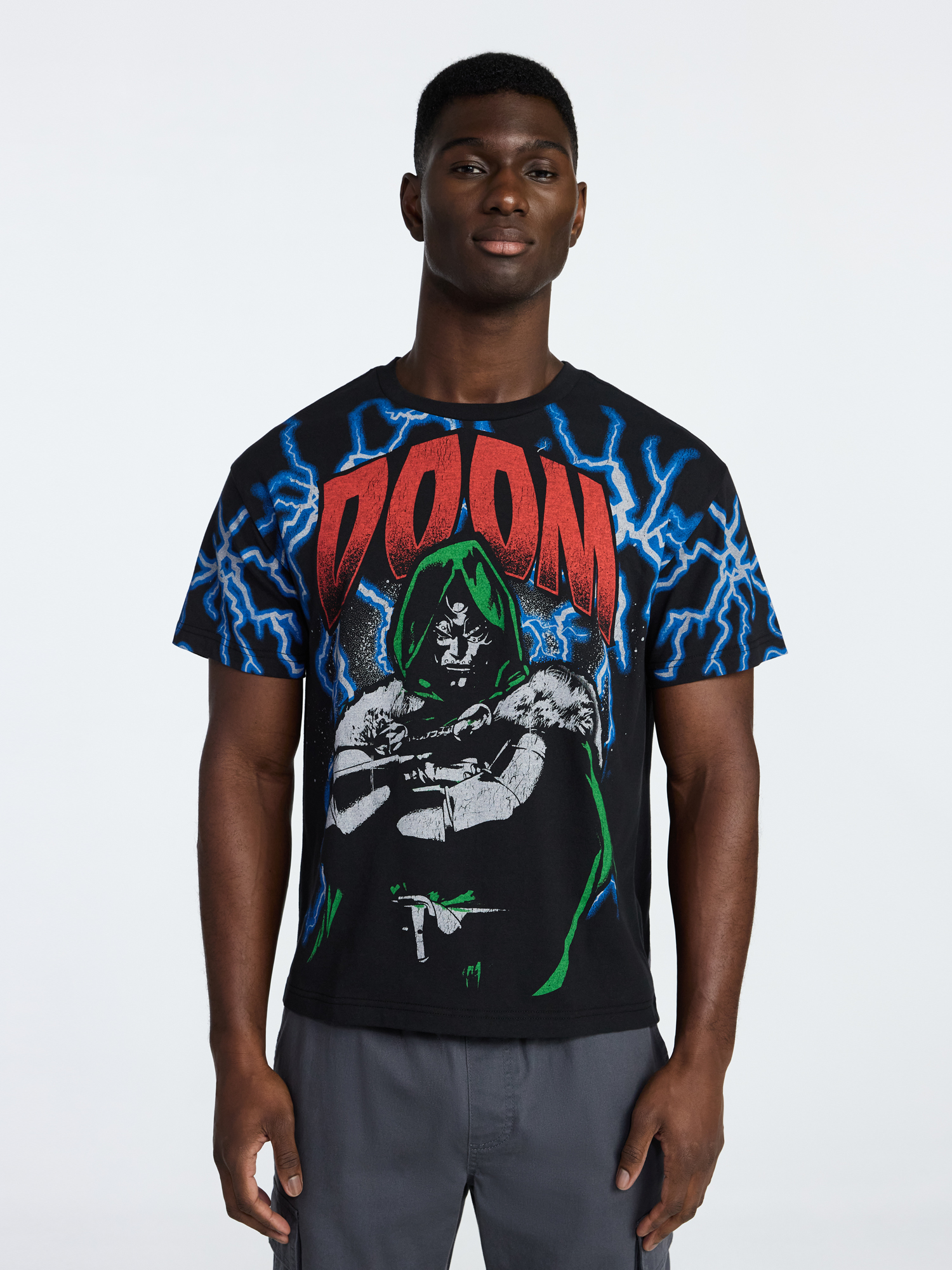 Marvel Dr. Doom Men's and Big Men's Front Back Graphic Oversized Tee with Short Sleeves, Sizes XS-3XL