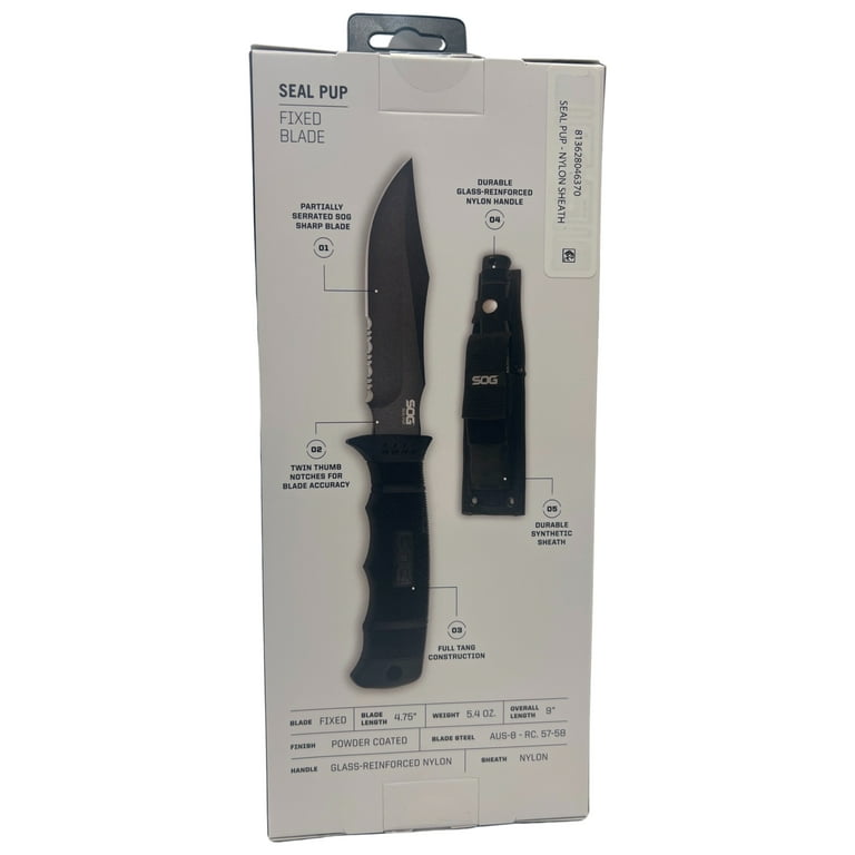 Free Shipping! SOG Seal Pup Fixed Blade Knife with Serrated Copper