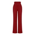 thumbnail image 4 of tarylea Womens Pants Solid Color Ruffled Hem Ribbed Knitted Trousers Wide Leg High Rise Pants Casual Loose Comfy Stretch Homewear Dailywear Pants, 4 of 8