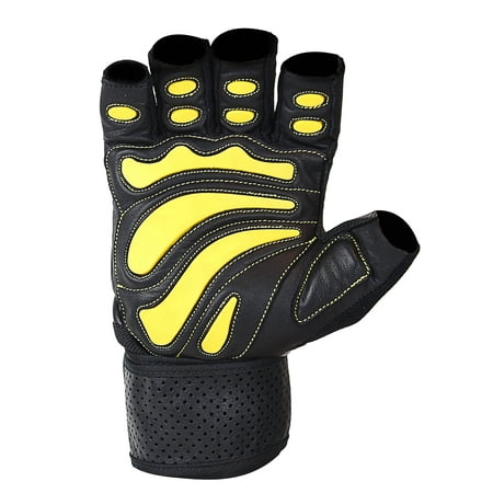 Grip Power Pads Elite Leather Gym Gloves with Built in 2  Wide Wrist Wraps Leather Glove Design for Weight Power Lifting Bodybuilding & Strength Training Workout Exercises price history on PriceWatchPro