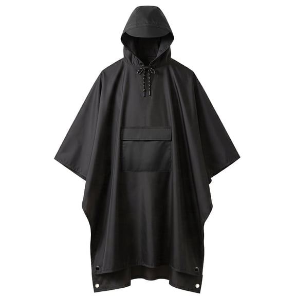 Waterproof Hooded Rain Poncho for Adults with Pocket - Lightweight Packable Raincoat for Hiking,Cycling,Camping & Outdoor Events,Black