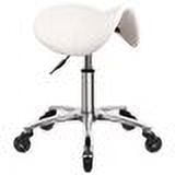 WKWKER Heavy Duty Saddle Rolling Stool with Wheels Hydraulic Swivel Adjustable Rolling Stool Ergonomic Thick Leather Seat Stool Chair for Kitchen Drafting Lab Office Salon Message Stool (White)