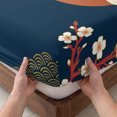 thumbnail image 3 of Twin Sze Fitted Sheet Set - Japanese Style 2 Piece Bedding Sets 16" Deep Pocket Fitted Sheet with 1 Pillowcase, Modern Cranes Cherry Flower Wave Navy Blue Brushed Microfiber Hotel Luxury Bed Sheets, 3 of 9
