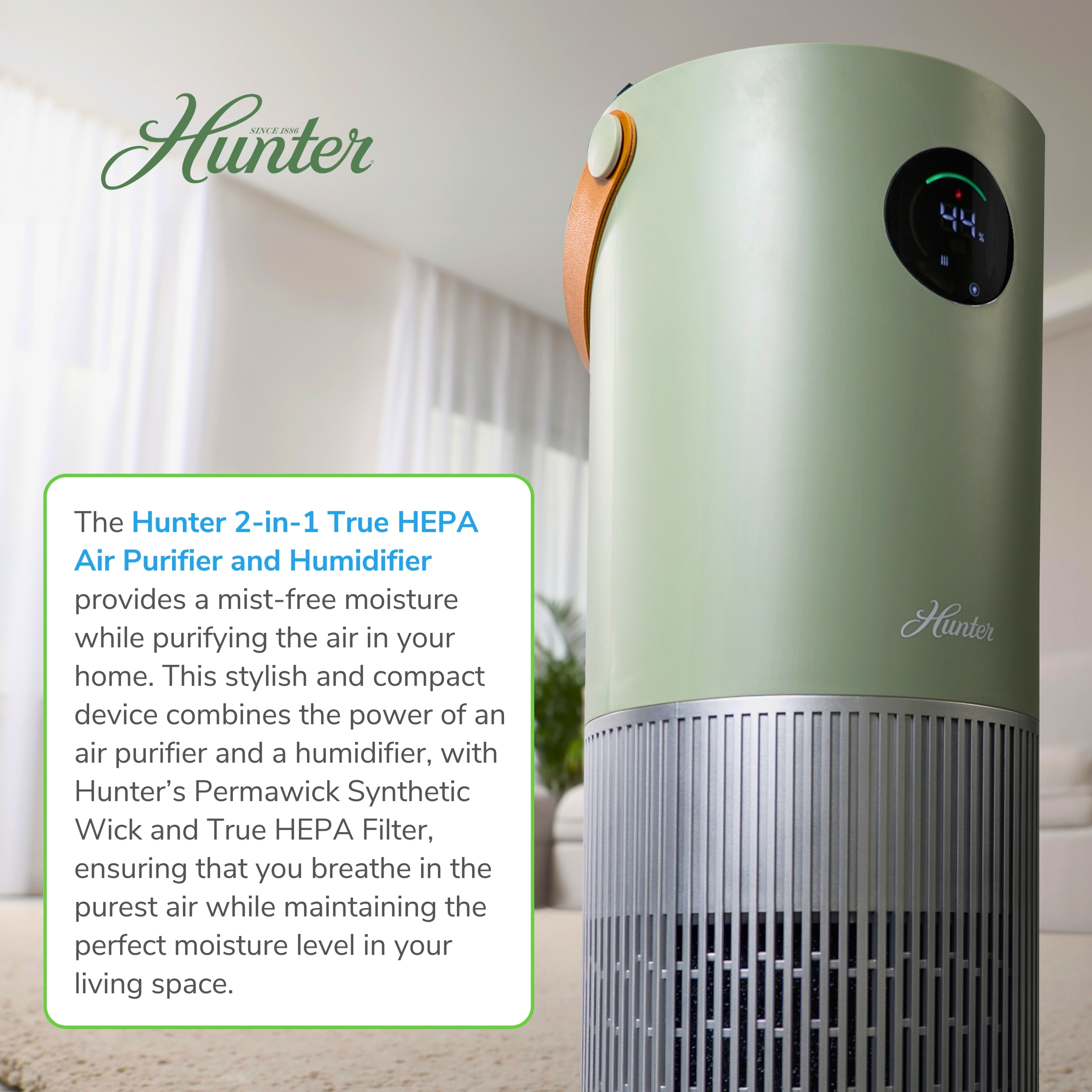 Hunter HPH625 Humidifier and Air Purifier In One, Sage/Silver