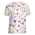 thumbnail image 5 of Floral Colorful Flower Womens Tops Women's Fashion Casual Short Sleeve Flower Print Round Neck Pullover Top Blouse, 5 of 6