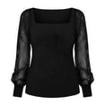 thumbnail image 6 of T Shirts for Women Fashion Spring Long Sleeve Square Neck Solid Color Top Summer Casual Loose Basic Tee, 6 of 6