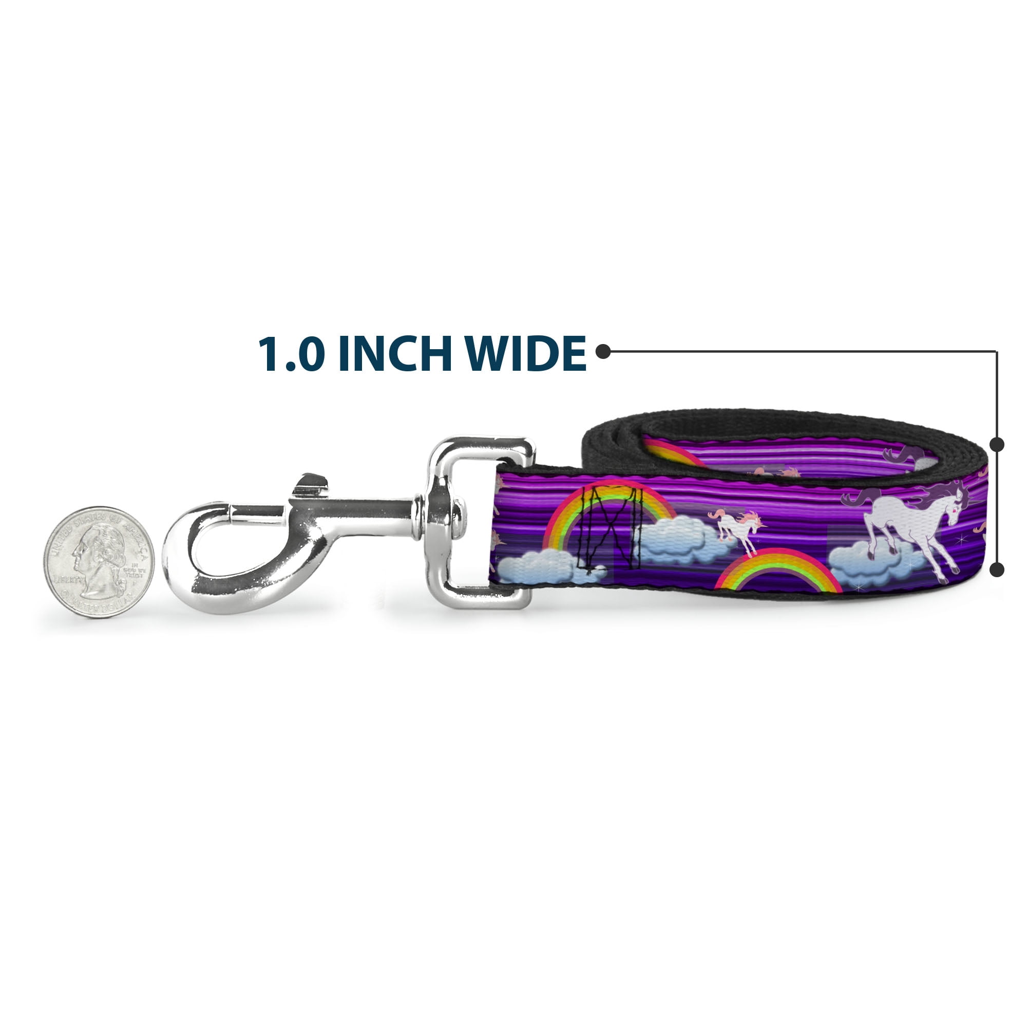Buckle-Down Pet Leash, Dog Leash, Unicorns Rainbows Stripes Purple, 6 Feet Long 1.0 Inch Wide