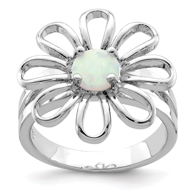 925 Sterling Silver Lab Createdopal Flower Ring Leaf Gemstone