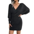 thumbnail image 3 of Women'S Cocktail Batwing Long Sleeve Wrap Knit Sweater Mini Dress Black L, 3 of 9