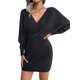 thumbnail image 3 of Vestido Mini de Punto Cruzado de Larga con de Murciélago para Cóctel para Mujer Negro L, 3 of 9