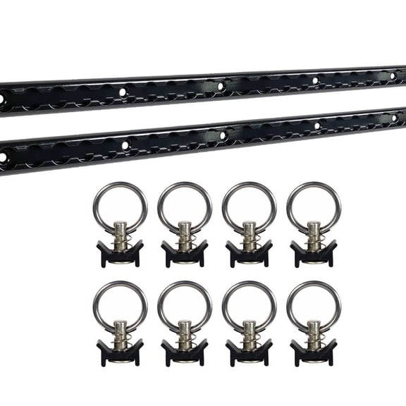 Heavy Duty Aluminum 4 Feet L-Track Black Powder Coated (2) and Stud with Black Powder Coated Ring (8) Tie Down System for Enclosed Trailers and Cargo Vans