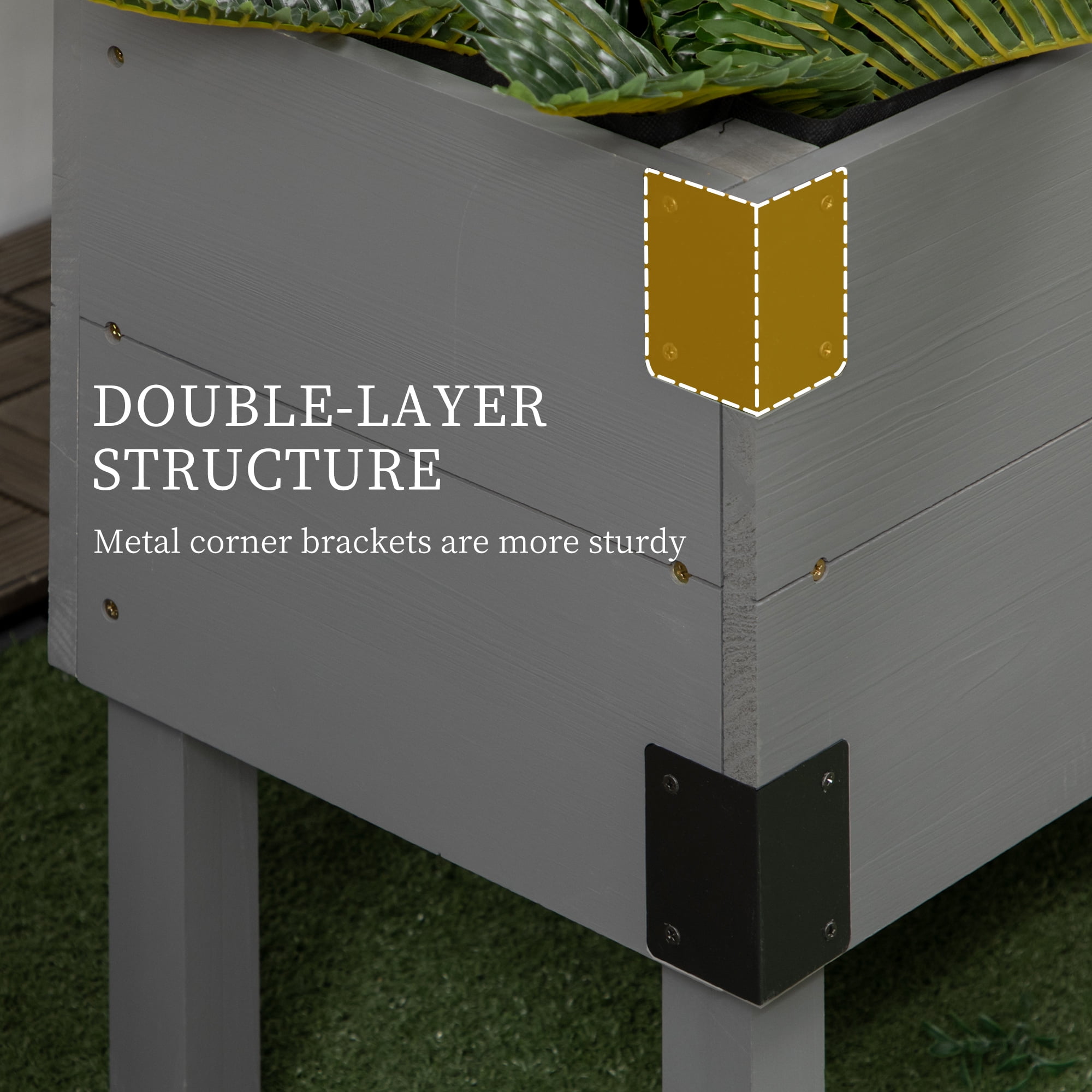 Raised Garden Bed with Trellis, 2 Tier Wooden Elevated Planter Box with Legs and Metal Corners, for Vegetables, Flowers, Herbs, Gray