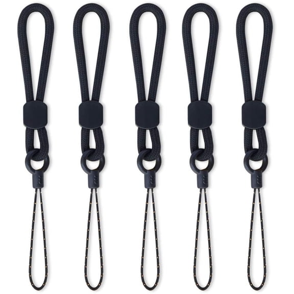 Ring Lanyards Black Finger Strap 5 Pack Short Rope Small Lanyard,For Phone Cases Keys Keychain USB Flash Drive CellPhone iPod ID Card Badge Camera