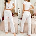 thumbnail image 2 of MEZZALL Women Pajama Short Sleeve Sleepwear With Heart Print Neck Top And Long Pants Loungewear Two Piece Outfit Relaxed Fit Pjs, 2 of 5
