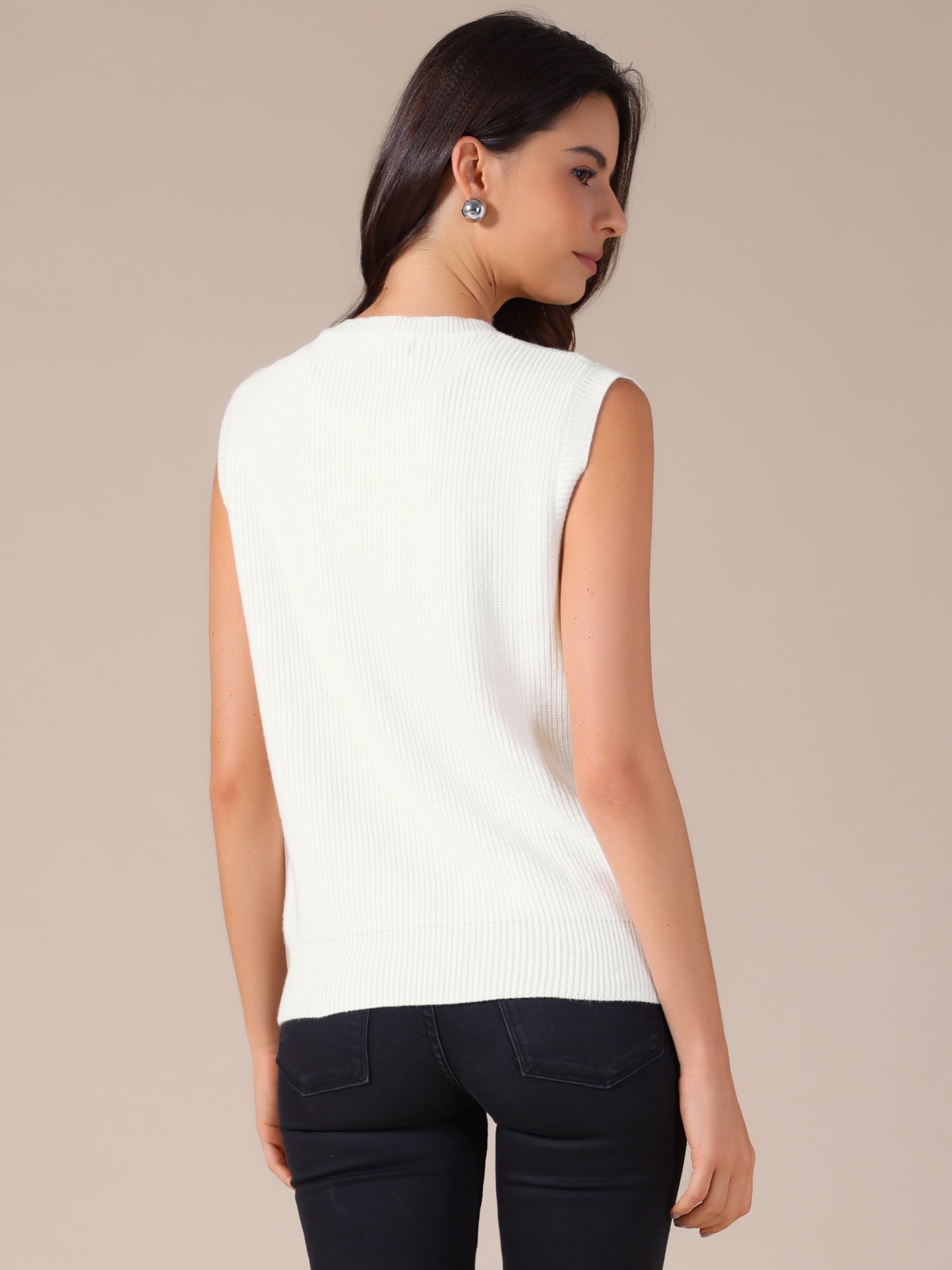 DARING DIVA Women's Button Down Sleeveless Casual Knit Tank Tops L White