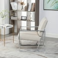 thumbnail image 4 of Mid Century Armchair, Velvet Accent Chair with Tufted Back and Silver Armrest, Single Sofa Chair with Metal Frame, Upholstered Reading Chair Lounge Chair for Living Room, Bedroom, Office, Beige, 4 of 7