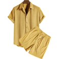 thumbnail image 2 of HaiMao Men's 2 Piece Outfit Set Vacation Short Sets Button Down Shirt and Elastic Waist Shorts Casual Clothes Yellow XL(XL), 2 of 3