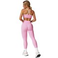 thumbnail image 4 of IDOPIP Women 2 Piece Workout Sets Color Block Strappy Sports Bra High Waist Leggings Gym Yoga Pilates Sports Outfits M Pink, 4 of 7