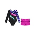 thumbnail image 4 of YiZYiF Kids Girls Dance Gymnastics Outfit Performance Costume Leopard Print Patchwork Leotard with Metallic Shorts Fairy Navy 14, 4 of 7