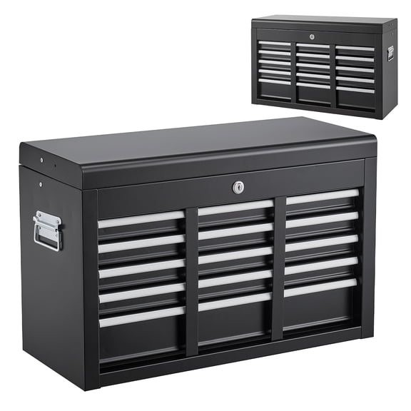 KFFKFF Steel Tool Box 24" with 5 Drawers,Portable Lockable Metal Toolbox for Garage, Workshop,or Repair Shop,Featuring Ball Bearing Drawer Slides, Auto-Locking Storage Cabinet,and Carry Handle, Black