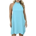 thumbnail image 2 of Robes pour Femmes, Robe d'Été Ample Unie Rayée Dos Nu, 2 of 5
