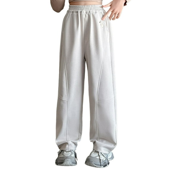 CONROSES Girls Baggy Sweatpants Wide Leg Sweat Pants for Girls Trendy Solid Elastic Waist Drawstring Athletic Jogger Pants With Pockets