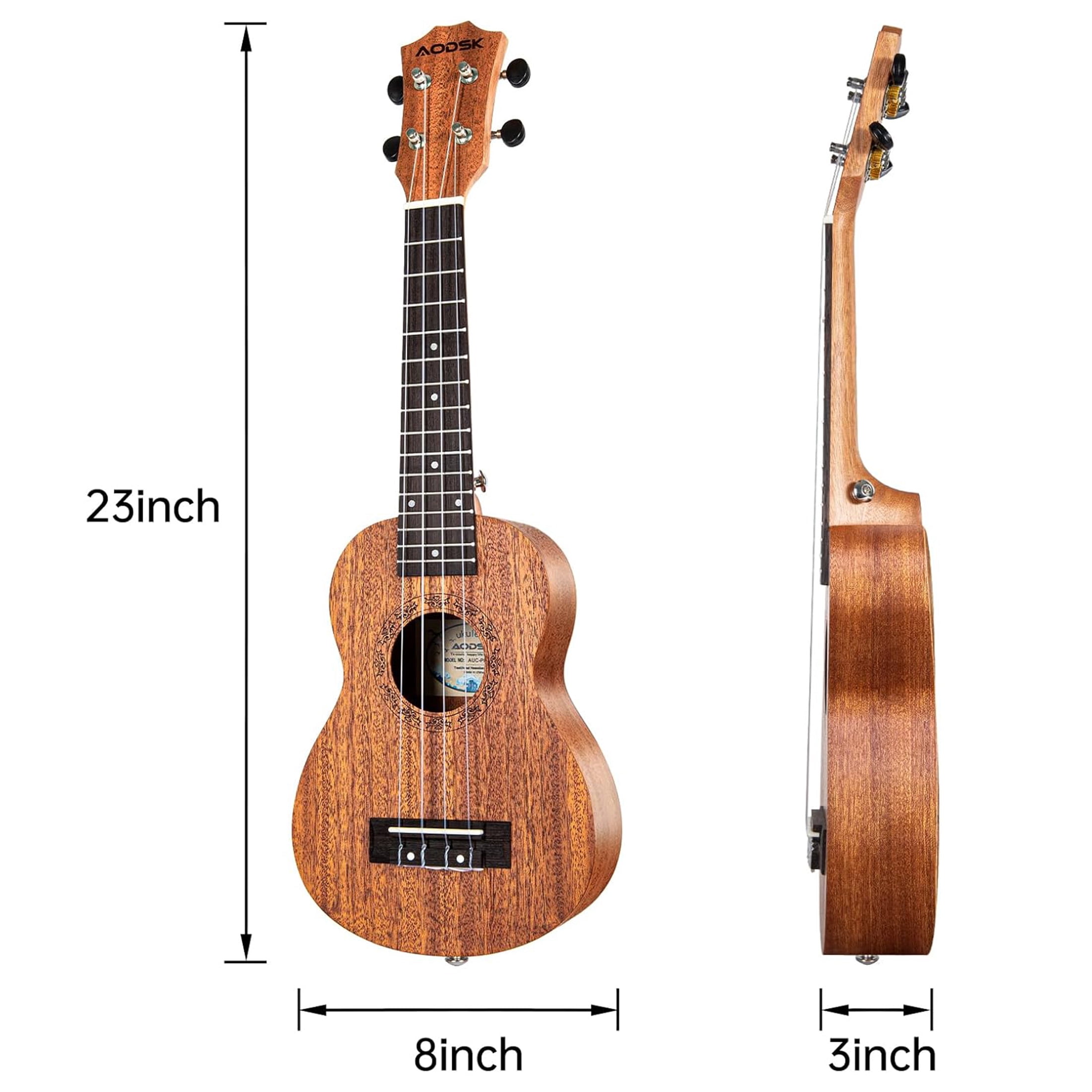 AODSK 23" Concert Ukulele Kit with Gig Bag, Strap, Extra Strings, Picks, Online Lesson, Ukelele Adult Beginner Series AUC-P06
