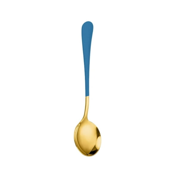 Cuchara de acero inoxidable para sopa, postre o mesa. Cuchara redonda de mango largo para remover y servir. Utensilio de cocina para el hogar, ideal para comidas caseras, postres y picnics al aire