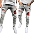 thumbnail image 4 of Men´s Slim Ripped Patch Casual Slim Fit Jeans, Stretch Tapered Leg Long Skinny Denim Pants for Casual and Street Shoot, 4 of 9