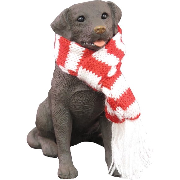Labrador Retriever Sandicast Brun Chocolat avec Foulard Rouge et Blanche Ornement de Noël