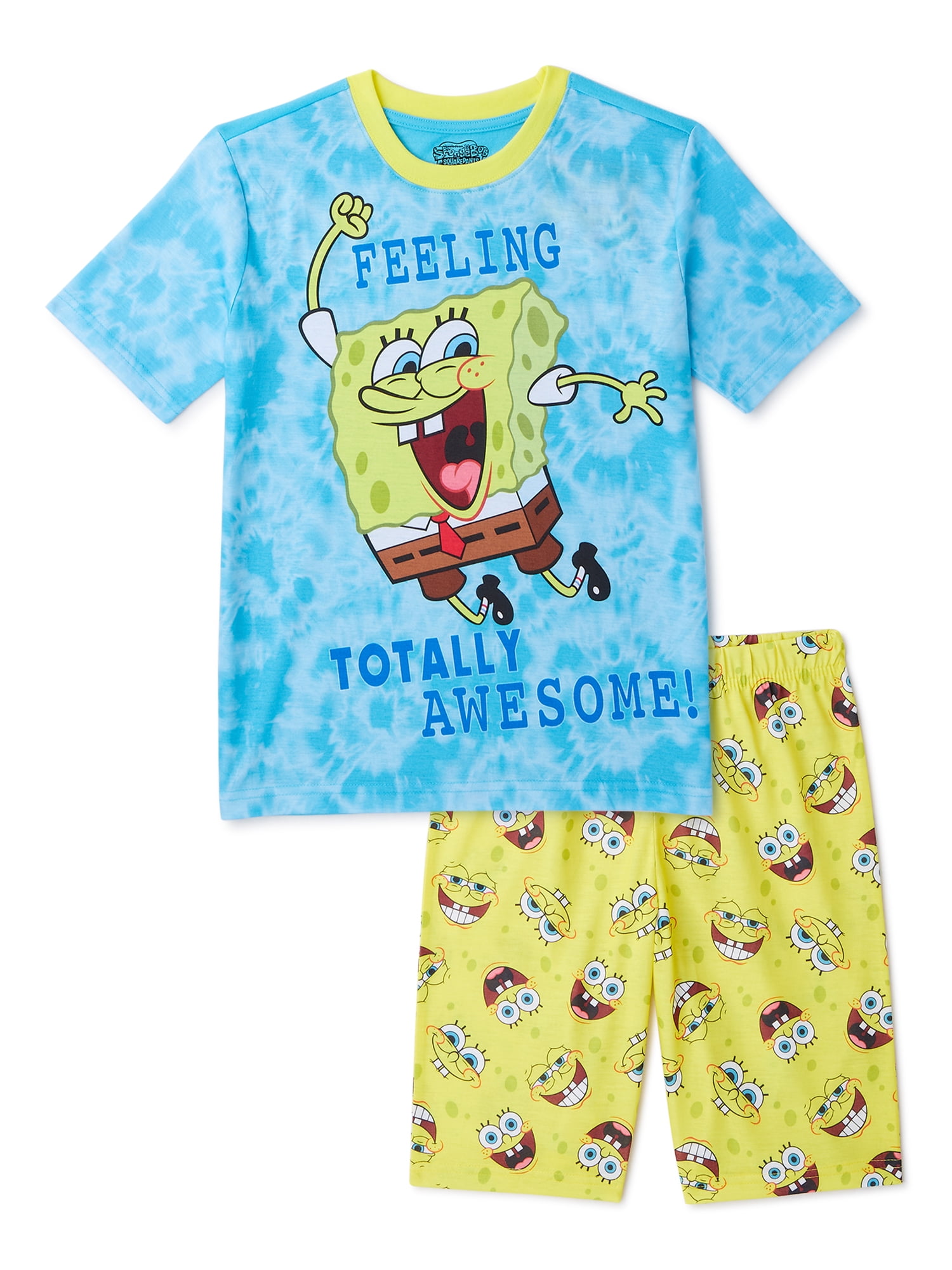 Size 3T to 8 SpongeBob SquarePants Boy's Pajama Set,2 Piece PJ Set with Short Sleeve Top with Short Leg Bottoms,100% Cotton