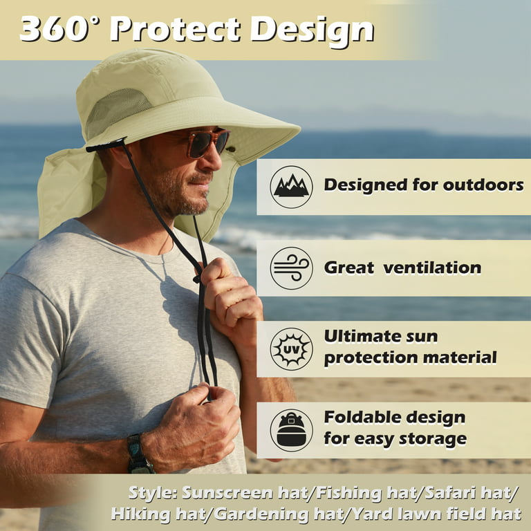 Sun Hat with Neck Flap, UV Protection Wide Brim Fishing Hat