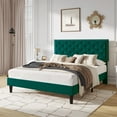 thumbnail image 3 of SHA CERLIN Full Size Velvet Upholstered Bed Frame with Adjustable Diamond Button Tufted Headboard, Rivet Ornament, Green, 3 of 8