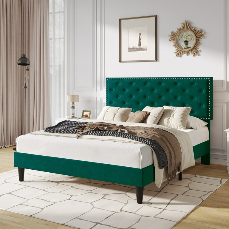 Emerald green tufted bed deals