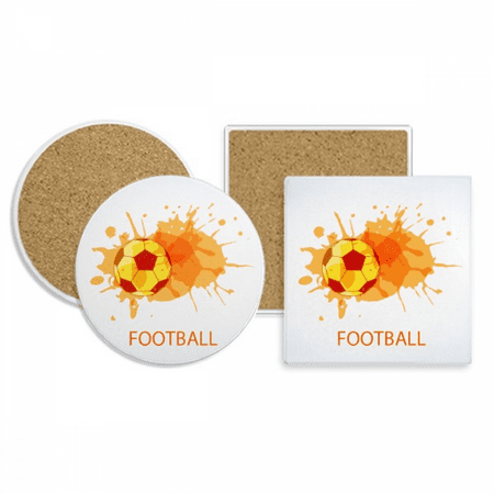 

Football soccer orange Sports Coaster Cup Mug Holder Absorbent Stone Cork Base Set