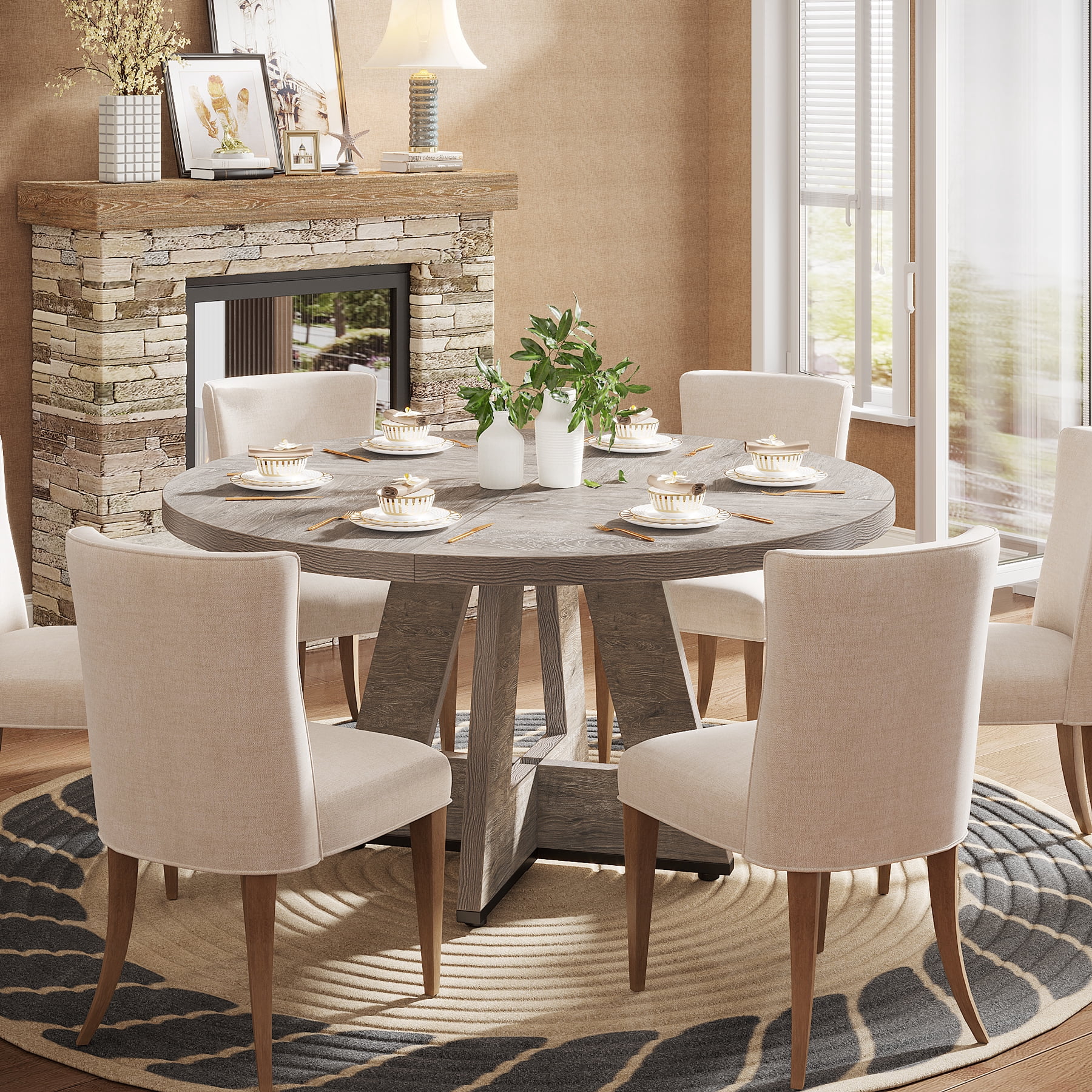 Tribesigns Farmhouse Dining Table for 4 People, 47" Round Wood Dining Table (Chairs Not Included)
