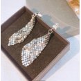 thumbnail image 2 of Clip on 4" long matte silver sequin geometric square shiny earrings, 2 of 4