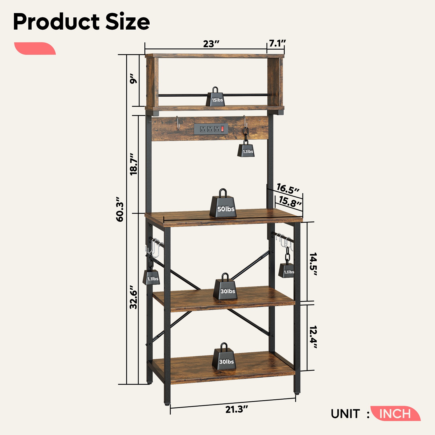 Bestier 60.3 inch 5-Tier Kitchen Bakers Rack with Power Outlets ...