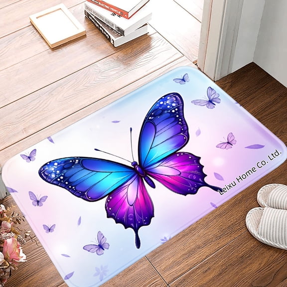 FJPT Non Slip Flannel Floor Mat Kitchen Mat With Butterfly Design For Bathroom Kitchen Bedroom Decor 24x16 inch