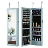 Fashionable LED-Lit Jewelry Storage Mirror Cabinet - Wall or Door Mountable for Easy Access-Blue