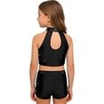 thumbnail image 2 of inhzoy Kids Girls Dance Gymnastics Sparkling Rhinestone Crop Top with V-front Elastic Waistband Shorts Set Black 16, 2 of 6