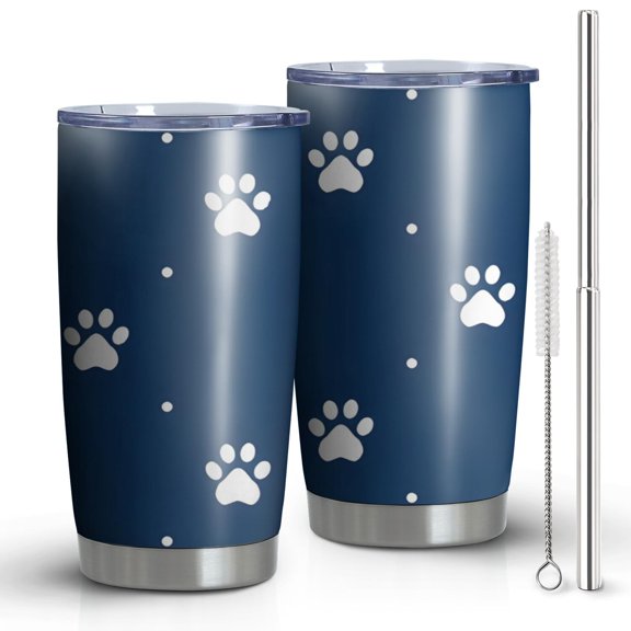20oz Tumblers Paw Print Stainless Steel Vacuum Insulated Double Wall Travel Tumbler Cups Mug with Lid and Straw,Cleaning Brush for Cold & Hot Drinks