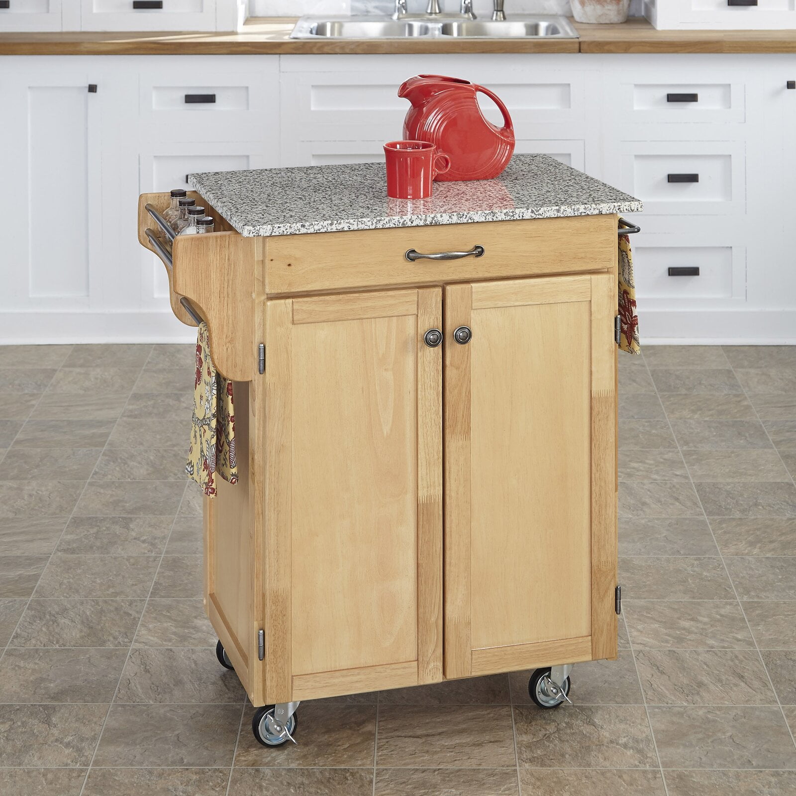 Savorey 32.5'' Solid Wood Kitchen Cart with Granite Top and Locking Wheels, Counter Material