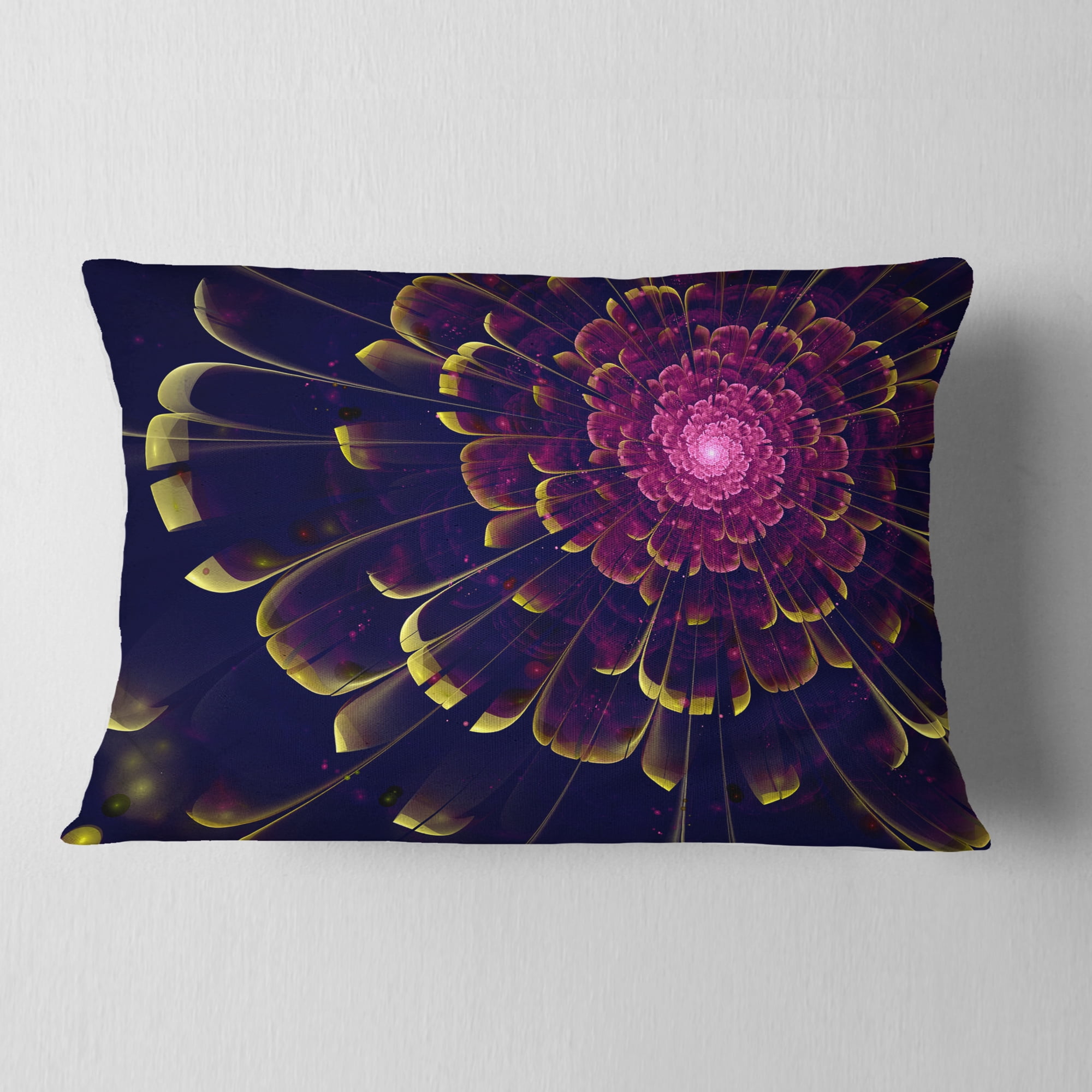 Designart Fractal Flower with Yellow Details - Floral Throw Pillow - 12x20
