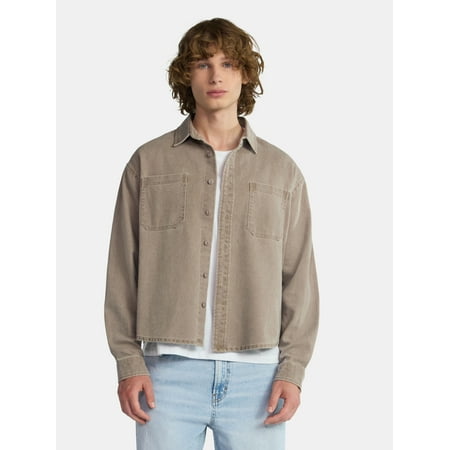 No Boundaries Twill Shirt with Long Sleeves, Men's and Big Men's